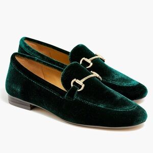 J. Crew Emerald Green Velvet Horsebit Loafers